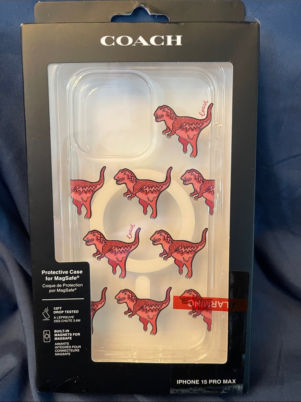 COACH Clear MagSafe iPhone 15 Pro Max Case with Pink Dino Motif